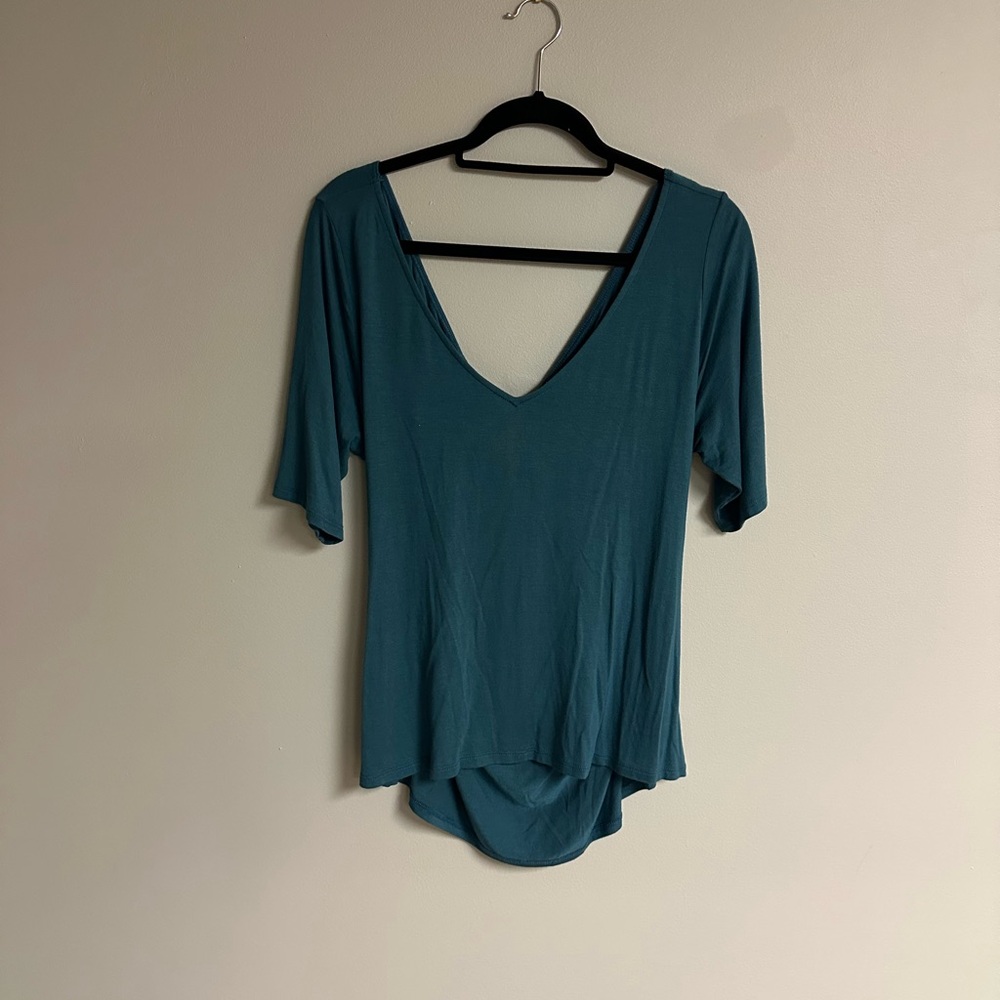 Nine Britton Gretchen Teal V-Neck Twist Women's Open Back Knit Top large
